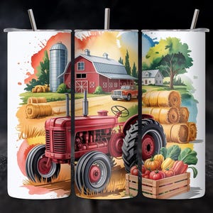 Farm Tumbler Wrap with Tractor PNG, 20oz Skinny Sublimation Design, Country Farm Tumbler Wrap, Barn and Tractor Tumbler, Digital Download