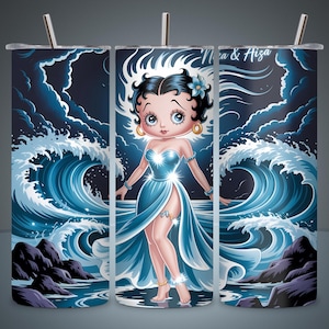 3D Cute Betty Blue Neon Sea Tumbler Wrap PNG, 20oz Skinny Sublimation Design, Straight  Love Tumbler, Betty Character Tumbler Wrap