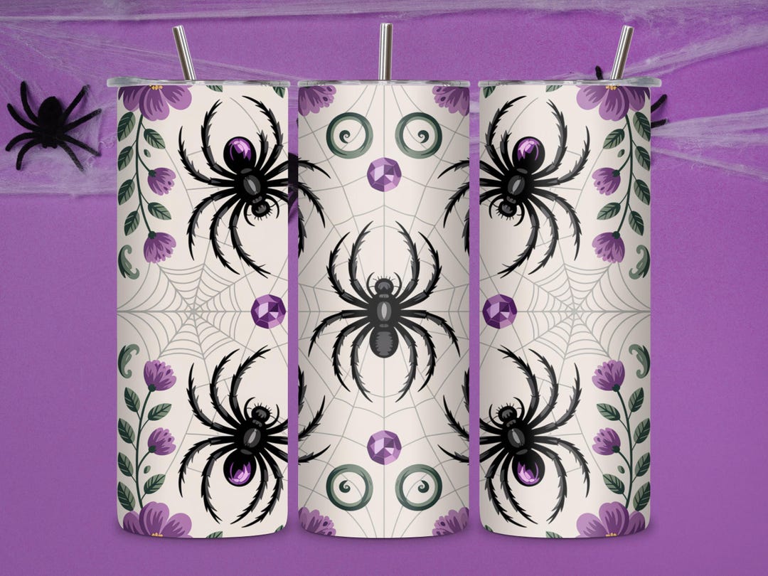 Purple Gem Spider Web Tumbler Wrap PNG, Gothic Halloween 20oz Skinny ...