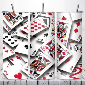 3D Playing Cards 20oz Skinny Tumbler Wrap PNG, Poker Card Tumbler Sublimation Design, Casino Gambling Tumbler, Digital Download Straight