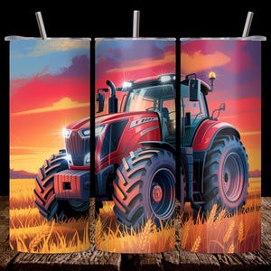 Tractor Tumbler Wrap PNG | Red Farm Tractor 20oz Skinny Tumbler Design | Farmer Gift Sublimation PNG | Digital Download