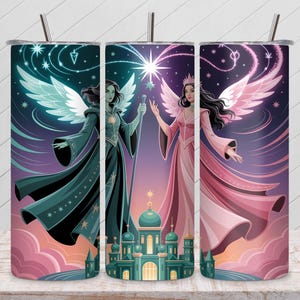 Wicked Witch Tumbler Wrap PNG, Pink & Green 20oz Skinny Sublimation Design, Broadway Tumbler, Change for Good Tumbler Wrap