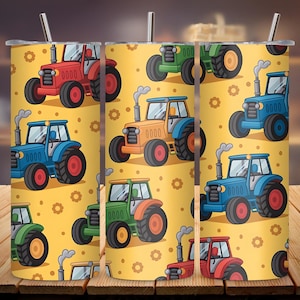 Tractor 12oz Kids Sippy Cup Tumbler Wrap PNG, Boys Straight Sublimation Design, Flip Top Tumbler Wrap, Farm Truck PNG