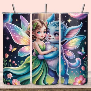 3D Tinkerbell and Stitch Tumbler Wrap PNG, 20oz Skinny Princess Tumbler Sublimation Design, Straight Wrap Download