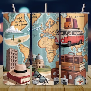 Travel Tumbler Wrap 20oz Skinny PNG, Wanderlust Tumbler Sublimation Design Adventure Traveler Tumbler Wrap Vacation Travel Cup Wrap Digital