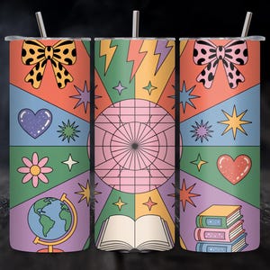 Coquette Teacher Tumbler Wrap PNG, 20oz Skinny Sublimation Design, Custom Name School Tumbler, Seamless Digital Download