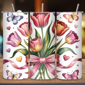 Tulpen Bogen Nahtlose Tumbler Wrap PNG, Kokette Frühlingsblumen Sublimationsdesign, Tulip Tumbler für Sie, Floral Tumbler Digital Download