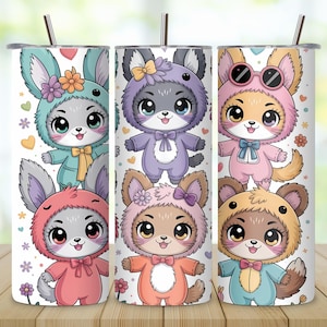 Trendy Pink Cartoon Tumbler Wrap 20oz PNG, Cute Character Sublimation Design, Straight Skinny Tumbler Digital Download