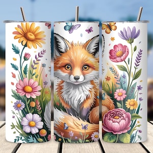 Fox Tumbler Wrap PNG, 20oz Skinny Wild Animal Sublimation Design, Woodland Fox Cup Wrap, Digital Download Tumbler PNG File