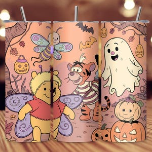 Cartoon Bear Halloween Tumbler Wrap PNG, 20oz Skinny Sublimation Design, Trick or Treat Bear Tumbler, Cute Halloween Tumbler Wrap, Digital