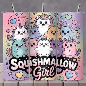 Squishmallow Girl Tumbler Wrap PNG | Kawaii Animal 20oz Skinny Tumbler Design | Cute Squishmallow Style Sublimation PNG | Digital Download