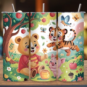 3D Inflated Pooh and Friends Tumbler Wrap Bundle, Floral Winnie the Pooh Sublimation PNG, Cute 3D Pooh Tumbler Design, Digital Download