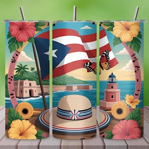Pureto Rico Tumbler Wrap PNG, Boricua Flag 20oz Skinny Tumbler Sublimation, Puerto Rican Pride Digital Download, Soy Boricua PNG Design