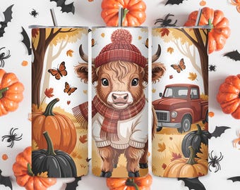 Fall Baby Highland Cow Tumbler Wrappng Cute Autumn Pumpkin Season ...