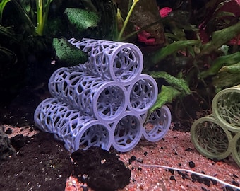 Voronoi Tube Cave for Aquarium | Shrimp, Catfish & Fish Hide | 3, 5 or 6 Tubes | Modern Fish Tank Decoration | Aquascaping Shelter