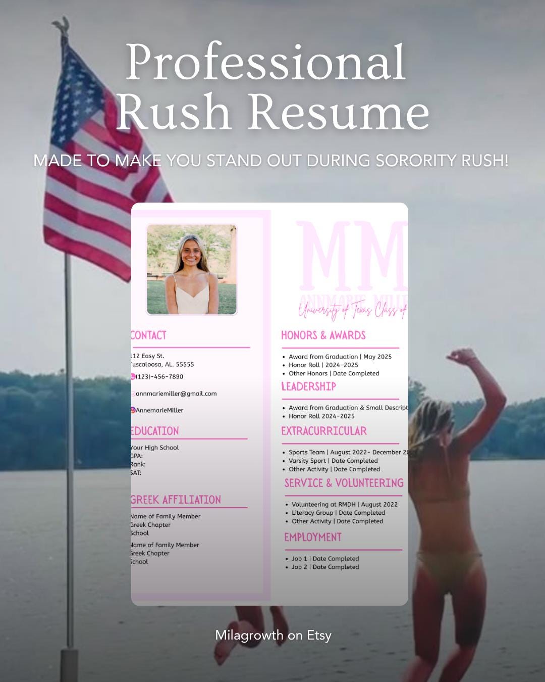 Sorority Rush Resume Template Editable Canva Design (digital Download