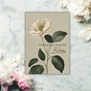 Cartão de aniversário para impressão, cartão de felicitações floral, cartão de aniversário floral para ela, amiga, download digital, tamanhos dobráveis 5x7 e 4x6, elegante