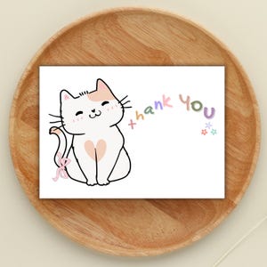 Cute Kitten Thank You Card, Printable Kawaii Stationery, Minimalist Animal Greeting, Neutral Small Biz Note, Funny Card, Instant Download