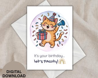 Funny Cat Birthday Card Printable, 5x7 Foldable Greeting for Cat Lovers, Instant Digital Download