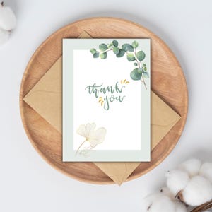 Elegant Thank You Card, Printable Note Card, Eucalyptus Greenery Design, Minimal Boho Style, for Mother, Sister, Grandma, Wife, Teacher