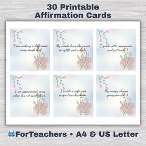 Lehrer Affirmationskarten, druckbare motivierende Notizen, sofortiger Download, A4 & US Letter, Geschenk für Erzieher