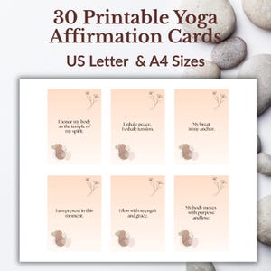 Tarjetas de Afirmaciones de Yoga, Baraja Imprimible, Plantilla de Canva, Citas Positivas, Indicaciones Editables, Tarjetas de Manifestación, Estudio de Yoga, Mindfulness