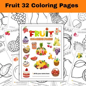 Fruit Coloring Pages for Kids, 32 Fun Printable Worksheets with Facts,Activities, Homeschool Printable, Instant Download, iPad, US Letter A4