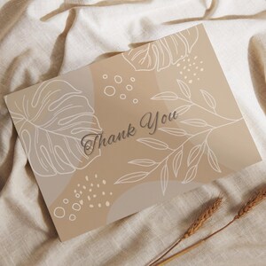 Carte de remerciement bohème élégante, voeux minimaliste avec dessin au trait botanique pour maman, femme, soeur, ami, professeur, design neutre imprimable