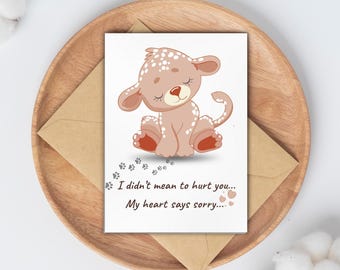 Afdrukbare Sorry Card, kaart verdrietig puppy verontschuldiging, minimalistische opvouwbare 5 x 7 digitale download