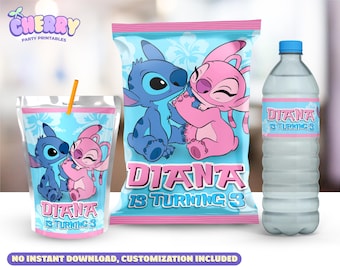 Stitch and Angel Party Bundle - Chip Bag - Capri Sun labels - Water Bottle Labels - Not Instant Download - DIGITAL FILE