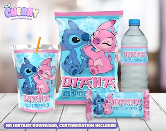 Stitch & Angel Party Bundle - Chip Bag - Capri Sun labels - Water Bottle Labels – Rice Treats Labels - Not Instant Download - DIGITAL FILE
