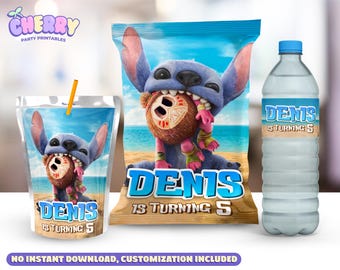 Stitch Party Bundle - Chip Bag - Capri Sun labels - Water Bottle Labels - Not Instant Download - DIGITAL FILE