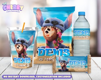 Stitch Party Bundle - Chip Bag - Capri Sun labels - Water Bottle Labels – Rice Treats Labels - Not Instant Download - DIGITAL FILE