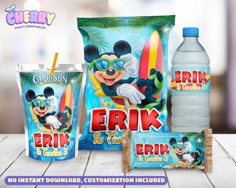 Mickey Mouse Pool Party Bundle - Chip Bag - Capri Sun labels - Water Bottle Labels – Rice Treats Label - Not Instant Download - DIGITAL FILE