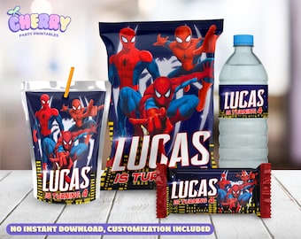 Spiderman Party Bundle - Chip Bag - Capri Sun labels - Water Bottle Labels – Rice Treats Labels - Not Instant Download - DIGITAL FILE