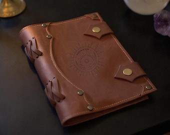 Personalized leather grimoire journal, Leather book of shadows, Handmade leather journal, Monogrammed leather journal, Leather magic journal