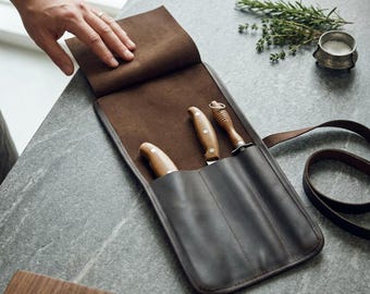 Estuche enrollable para cuchillos de cuero 100% genuino, estuche de cuero para cuchillos de chef, soporte personalizado para cuchillos de chef, estuche para cuchillos personalizado, organizador de cuchillos de cuero, regalos para chefs
