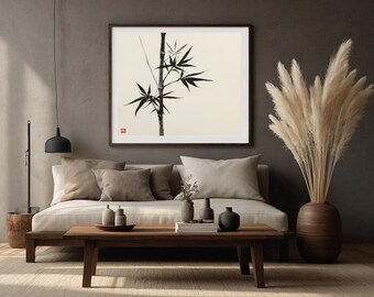 Set of 3 Zen Ink Wall Art Prints – Minimalist Japanese Bamboo Digital Decor