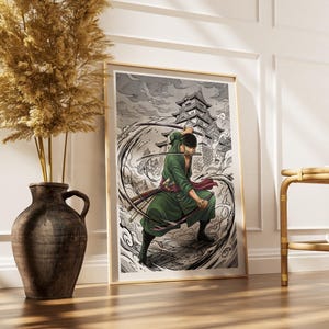Pôster de anime de Roronoa Zoro, impressão artística do mangá One Piece, arte de parede japonesa.