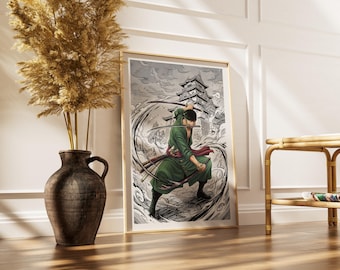 Poster anime di Roronoa Zoro, stampa artistica del manga One Piece, arte murale giapponese