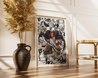 One Piece Shanks Manga Panel Poster | Digital Download | High-Resolution Anime Wall Art | Red Hair Shanks Black & White Print