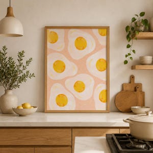 Minimalistiskt äggtryck | Abstrakt köksväggkonst med solsidan uppåt (digital nedladdning)