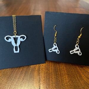 Uterus Necklace & Earrings Pair - white