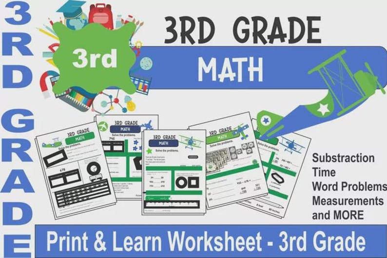 3rd Grade Math Worksheets Bundle – 23 Printable Activities for Kids ...