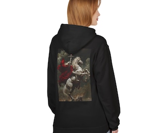 Knight on Rearing Horse hoodie | Medieval Rider, Red Cloak, Dramatic Artwork