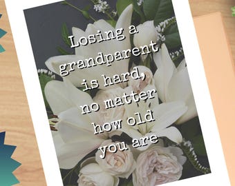 Printable Sympathy Funeral Greeting Card, Loss of Grandparent, Sympathy Card, Generic Card, Foldable Card, 8.5x11 Folds to Size 4.25 x 5.5