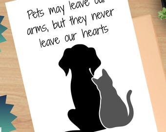 Printable Sympathy Funeral Greeting Card, Loss of Pet, Cat, Dog, Sympathy Card, Generic Card, Foldable Card, 8.5x11 Folds to Size 4.25 x 5.5
