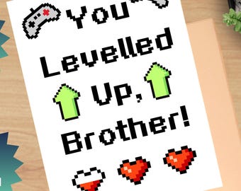 Printable Gamer Birthday Card for Brother, 8.5 x 11 Folds to Size 4.25 x 5.5
