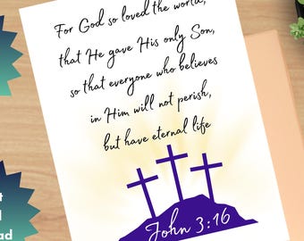 Printable Religious Easter Card for Anyone, John 3:16, 8.5 x 11 Folds to Size 4.25 x 5.5