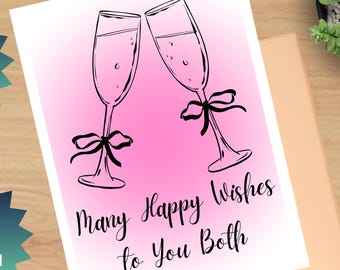 Printable Wedding Greeting Card, Card for Anyone, Generic Card, Foldable, Champagne Glasses, Sentimental, 8.5x11 Folds to Size 4.25 x 5.5